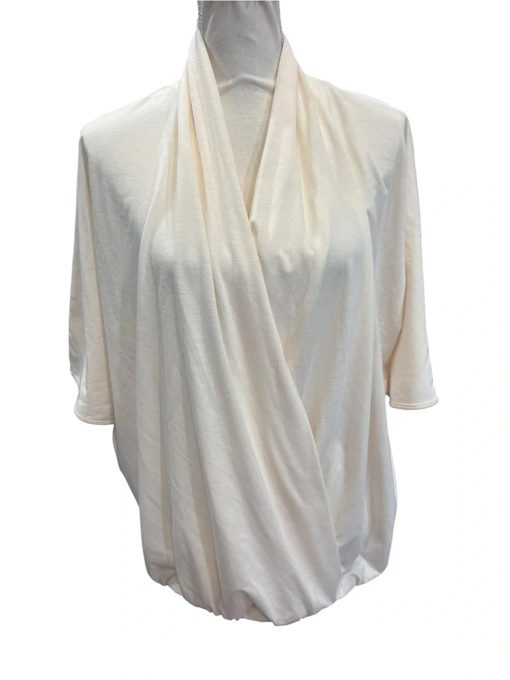 H by Halston Ivory Surplice Cowl Neck Dolman Tunic Blouse Bubble Hem Top Small